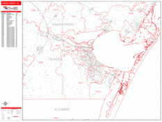 Corpus Christi Digital Map Red Line Style